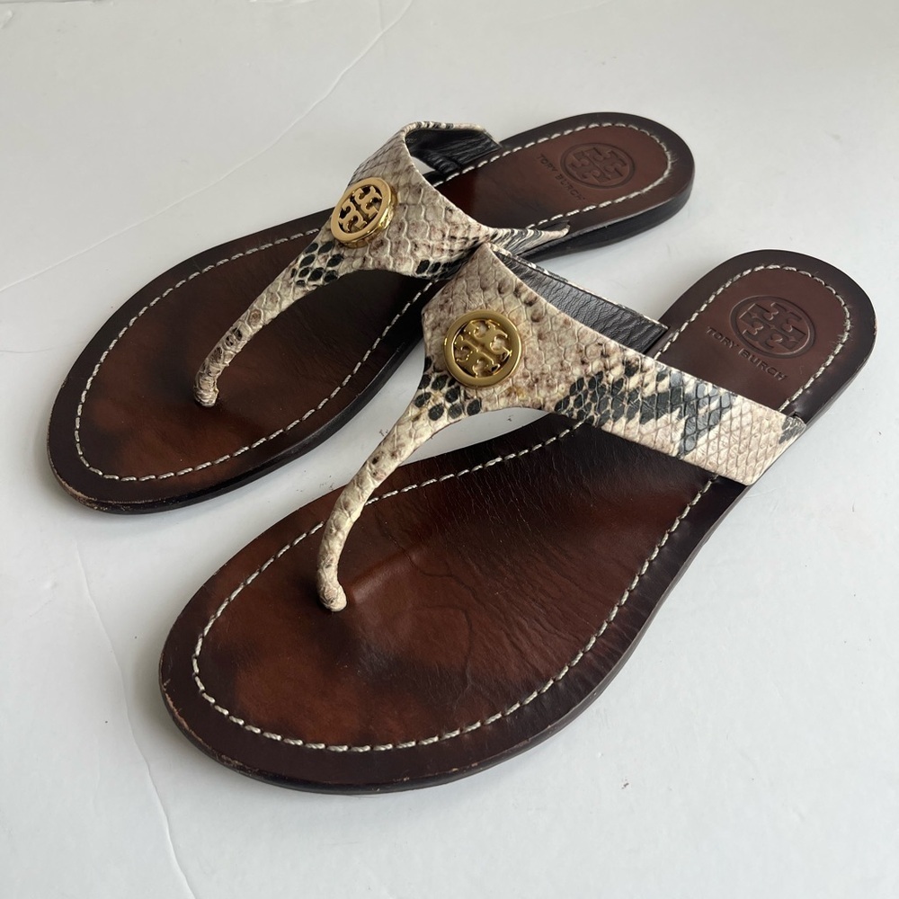 Tory Burch Cameron Python Leather Flip Flops Thong Sandals Women's 5.5 Medium